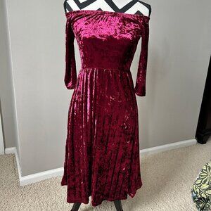 Crushed velvet off the shoulder dress